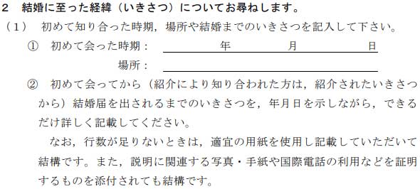 結婚ビザの質問書のイメージ