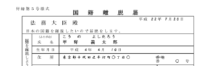 国籍離脱届の見本