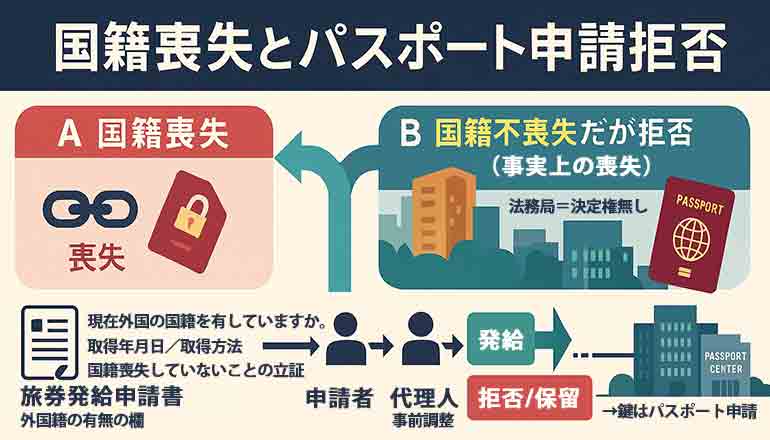 国籍喪失とパスポート申請拒否との関連図